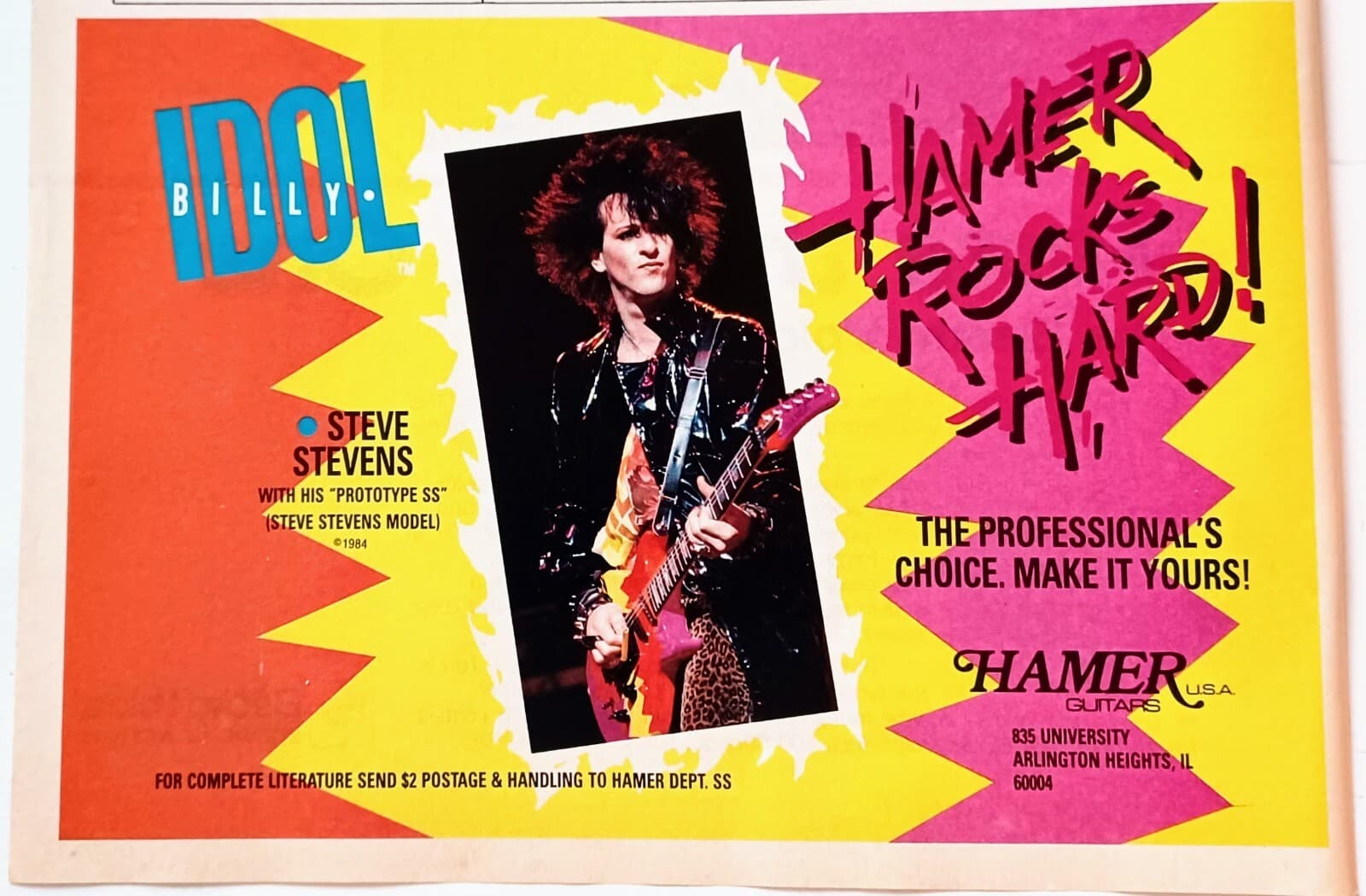 HAMER GUITARS~BILLY IDOL/STEVE STEVENS~1985 PROMO PRINT AD ADVERT PINUP CLIPPING