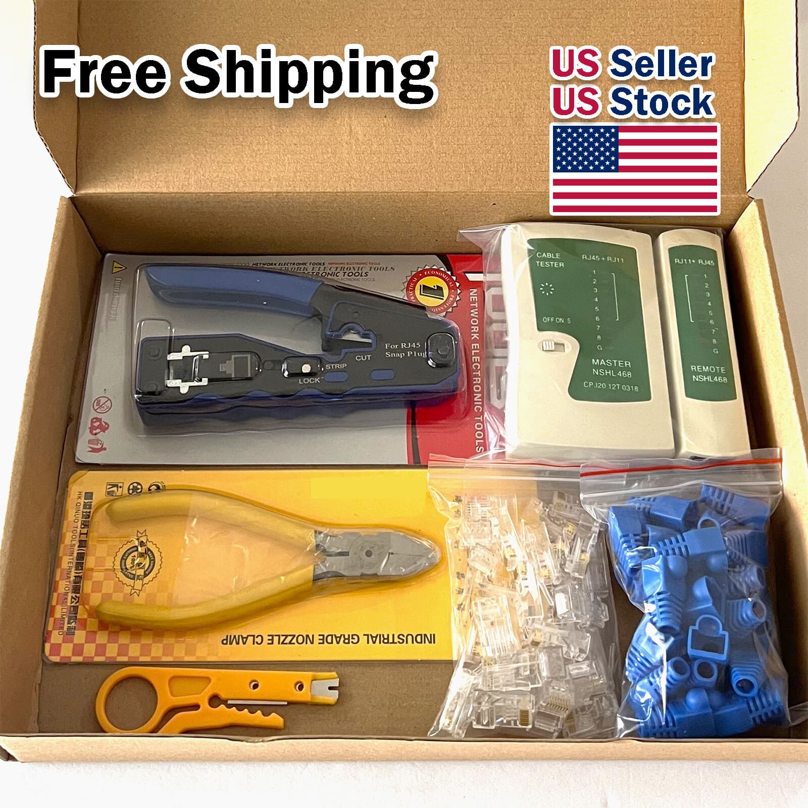 RJ45 Crimping Tool Kit, Ethernet Pass through Crimper, Network Cat5e Cat5 Cat6