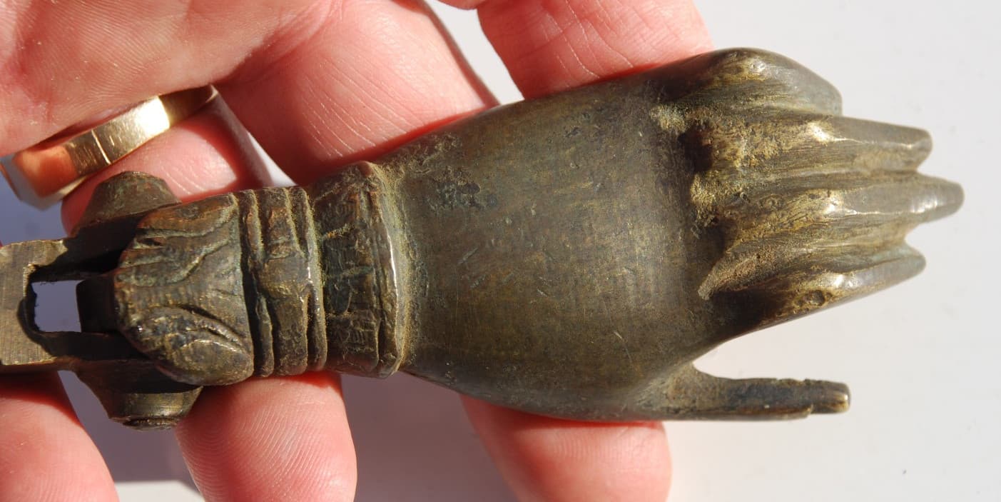 Antique Brass Door Knocker Hand Of Fatima - Heavy- Solid 4" long- Old Patina