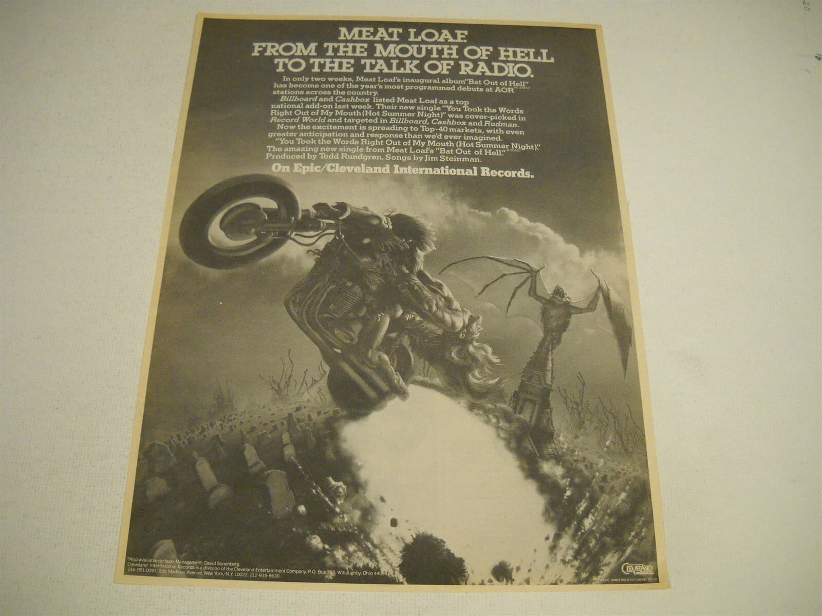 MEAT LOAF From The Mouth Of Hell To The Talk Of Radio 1977 Promo Display Ad