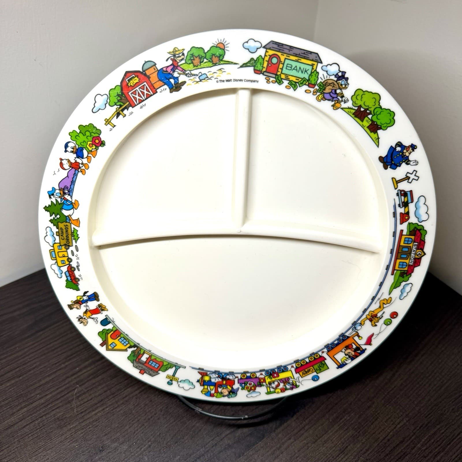 Vintage Disney Mickey Mouse Sectioned Divided Plate Train Melamine