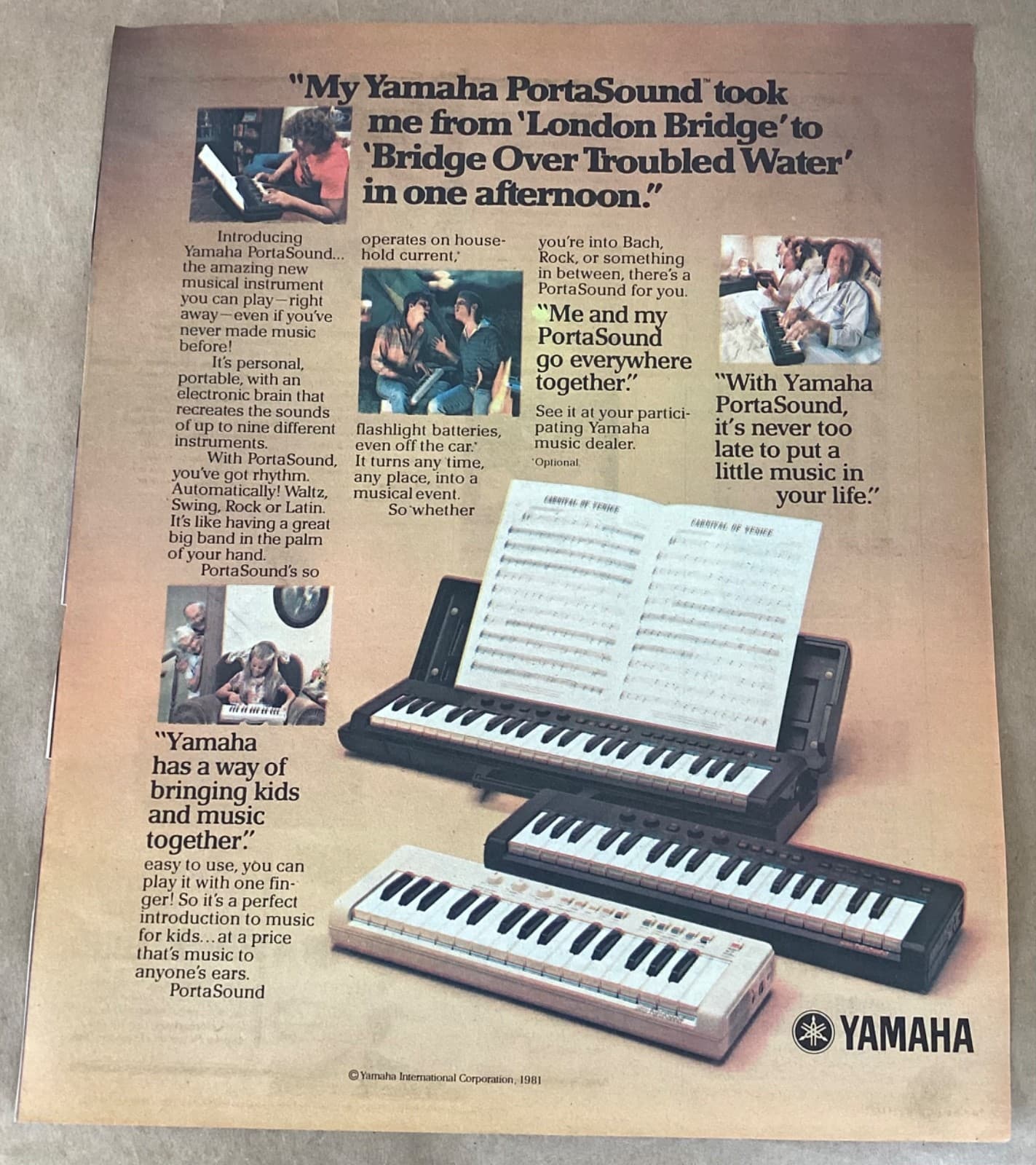 Yamaha PortaSound print ad 1982 vintage 1980s retro vintage music keyboard advrt