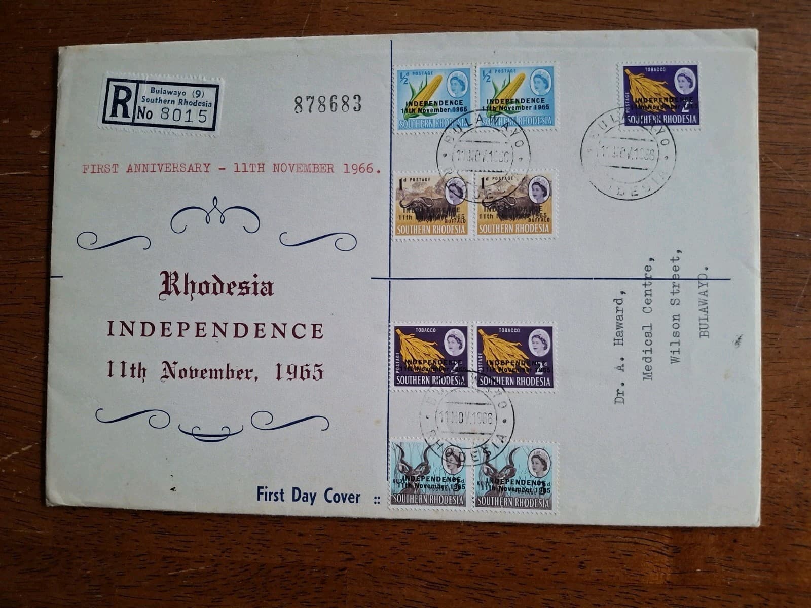 SOUTHERN RHODESIA 1966 FDC FIRST DEFINITIVE ISSUE OVER PRINTED INDEPENDENCE