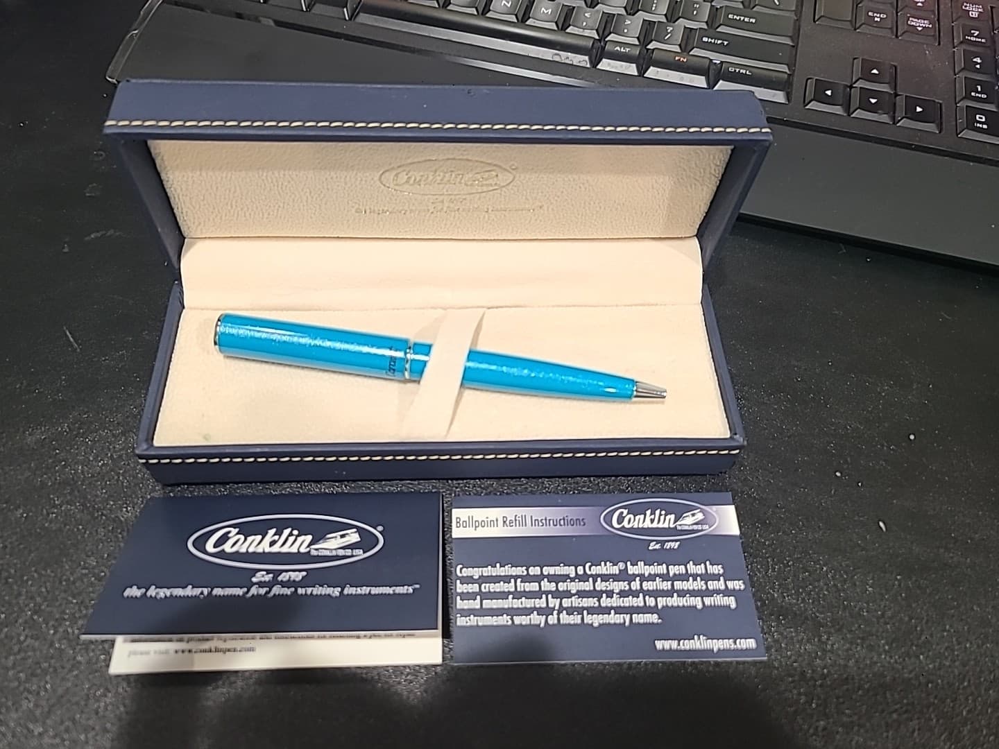 Conklin Coronet Ballpoint Pen, Turquoise & Chrome, Brand New In Box