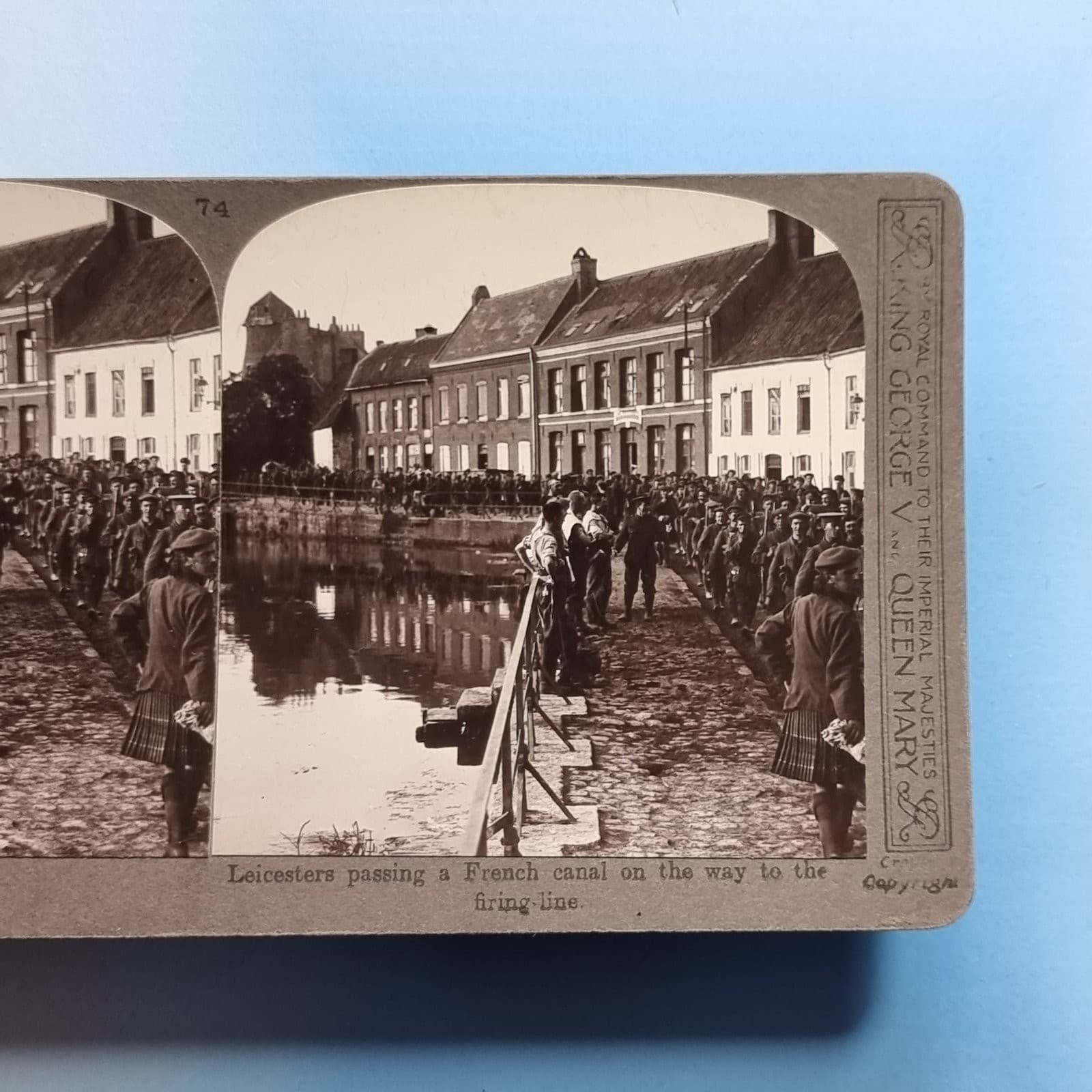 WW1 Stereoview 3D C1916 Real Photo Leicestershire Regiment Marching In France