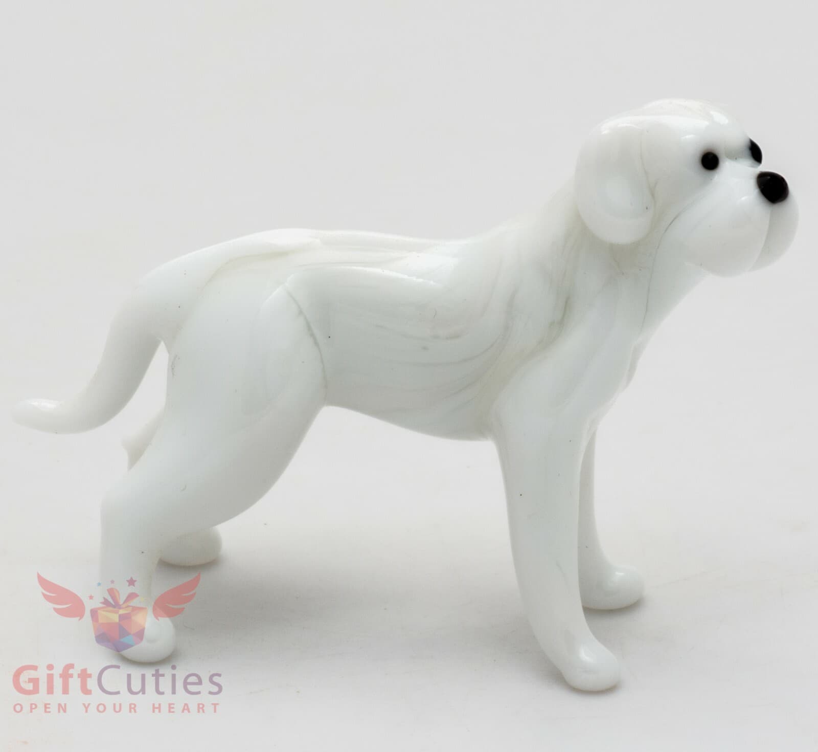 Art Blown Glass Figurine of the white American Bulldog dog