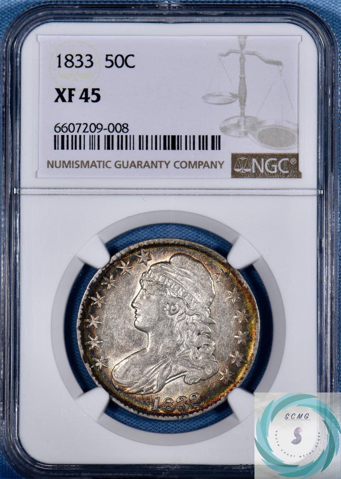 1833 Capped Bust Half Dollar NGC XF45 - Rainbow Edges!!!