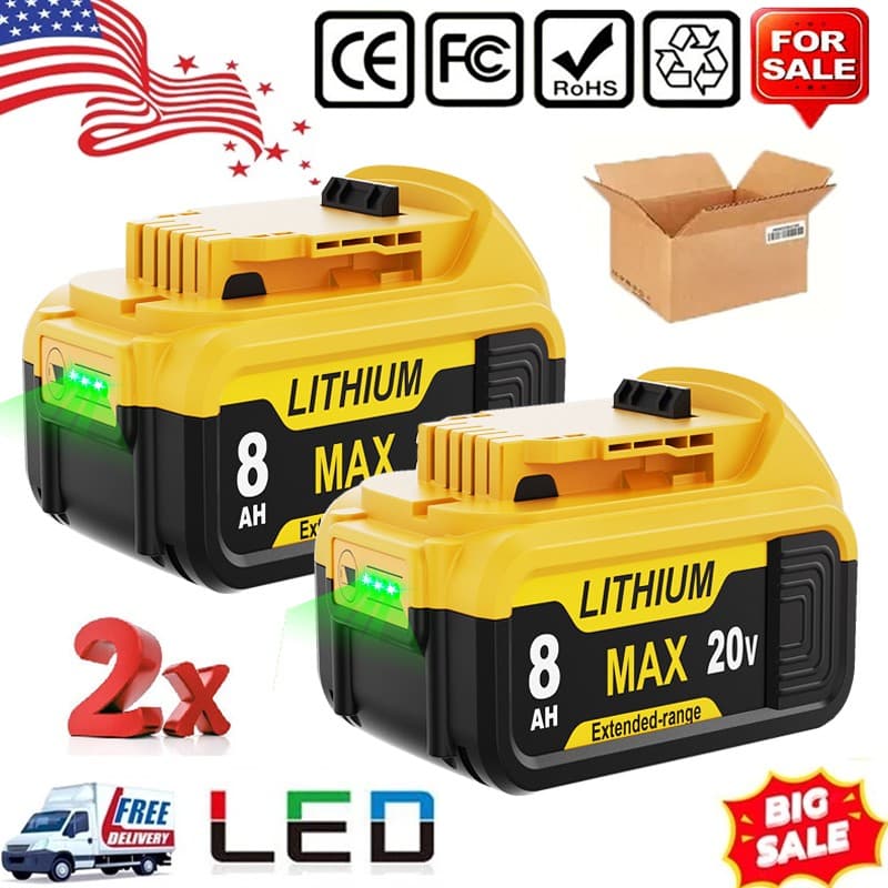2Pack 8.0AH Lithium Ion Battery For DeWalt 20V 20 Volt Max DCB206 DCB200 DCB204