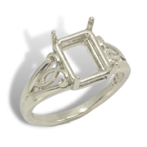 Sterling (9x7mm - 11x9mm) Emerald Artisan Scroll Pre-notched Ring Mounting