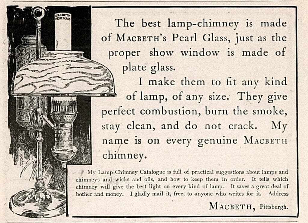 1908 c Macbeth Pearl Glass Lamp chimney Print Ad