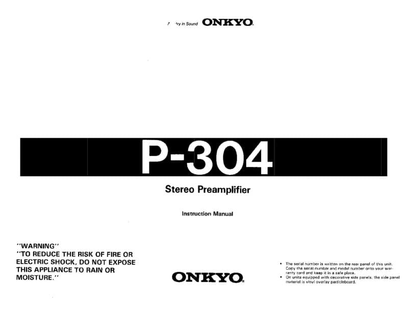Onkyo Integra P304 Amplifier Owners Instruction Manual