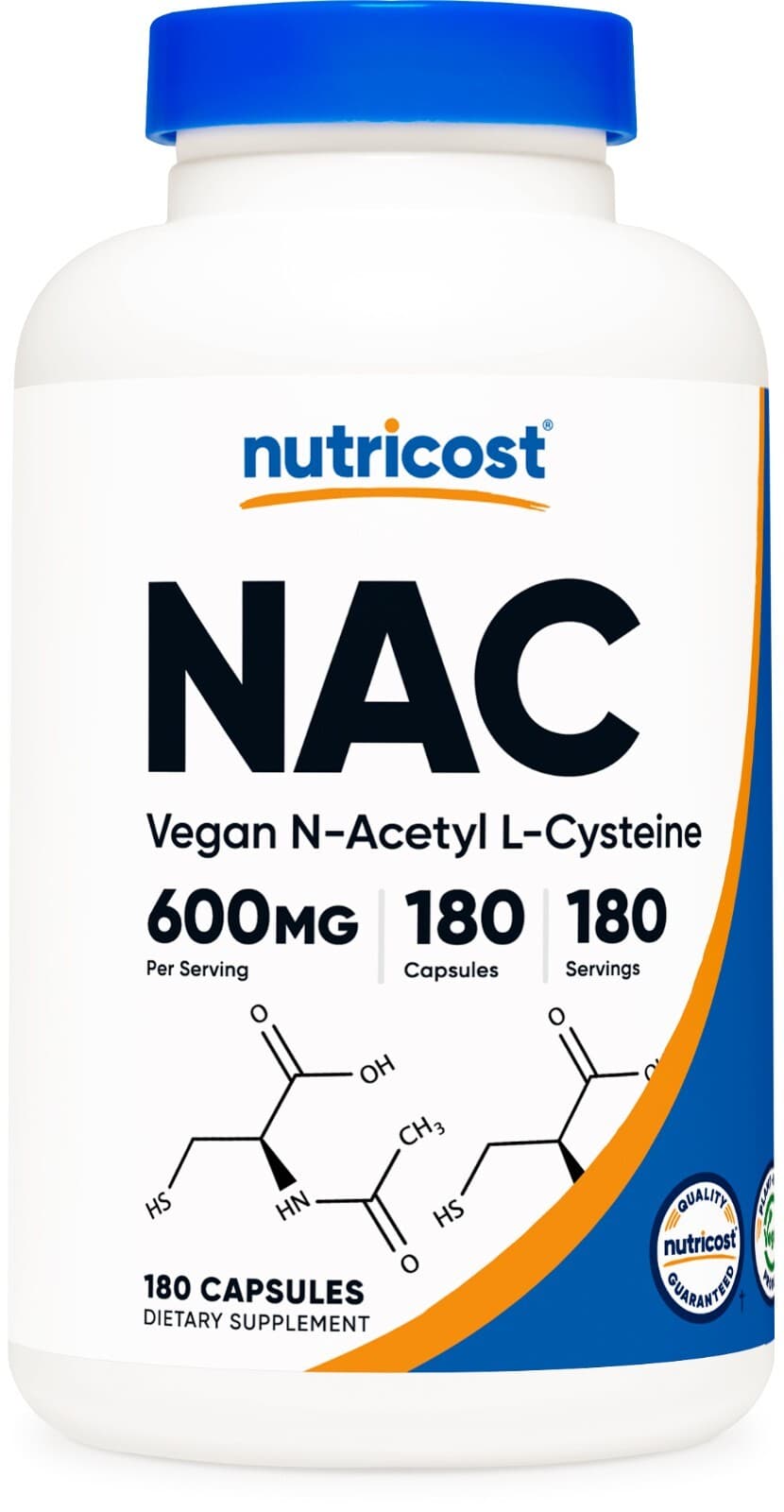 Nutricost N-Acetyl L-Cysteine (NAC) 600mg, 180 Capsules - Non-GMO & Gluten Free