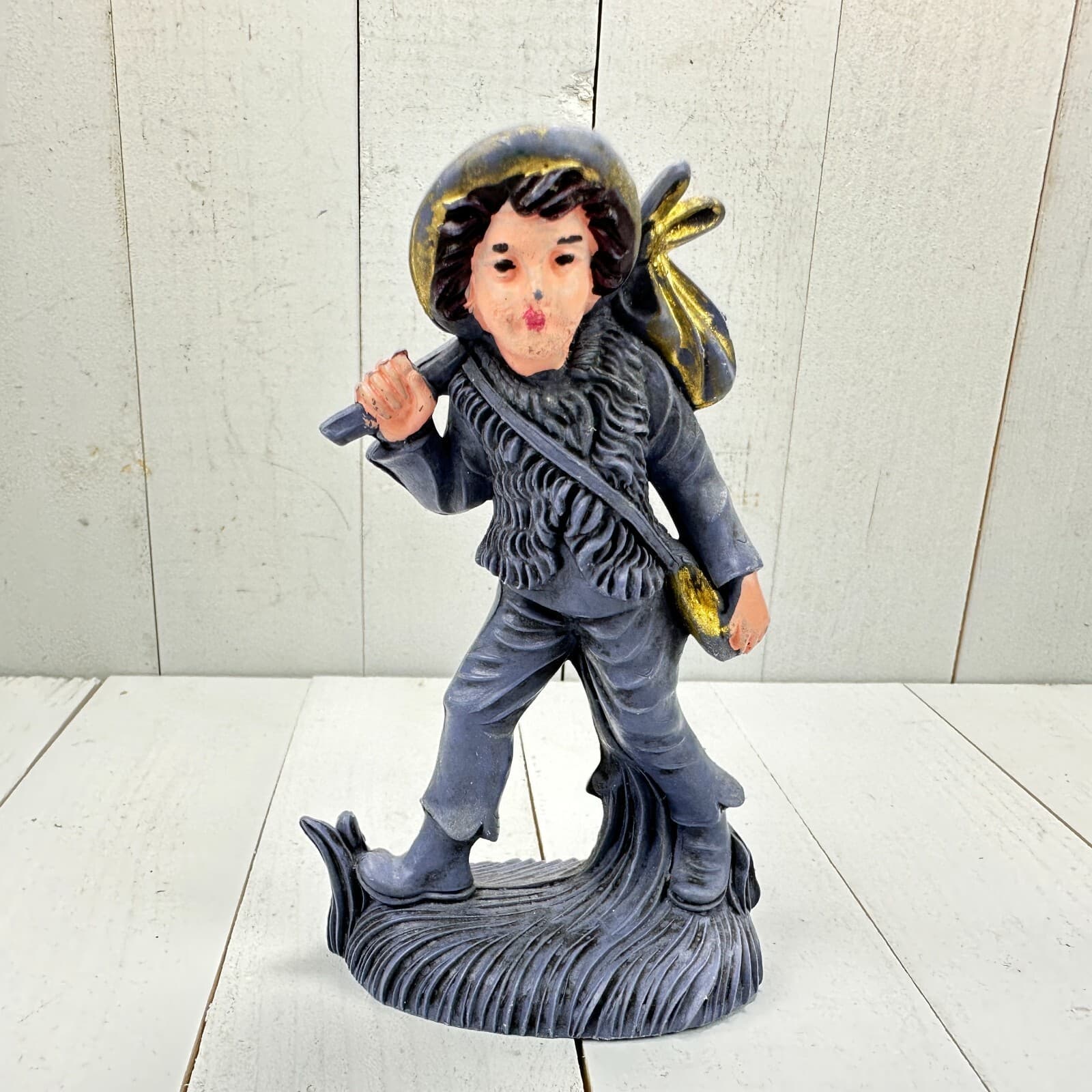 Vintage PURPLE Boy w Bindle Nativity Manger Figurine Figure ITALY Old 4.25" Rare