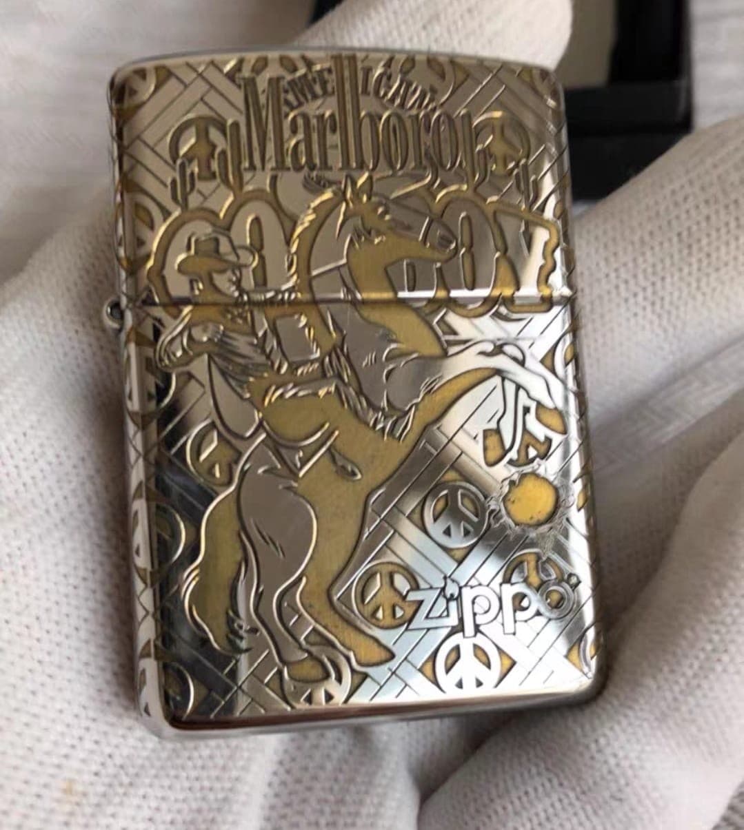 Zippo Marlboro Cowboy Silver And Gold Lighter In A New Box