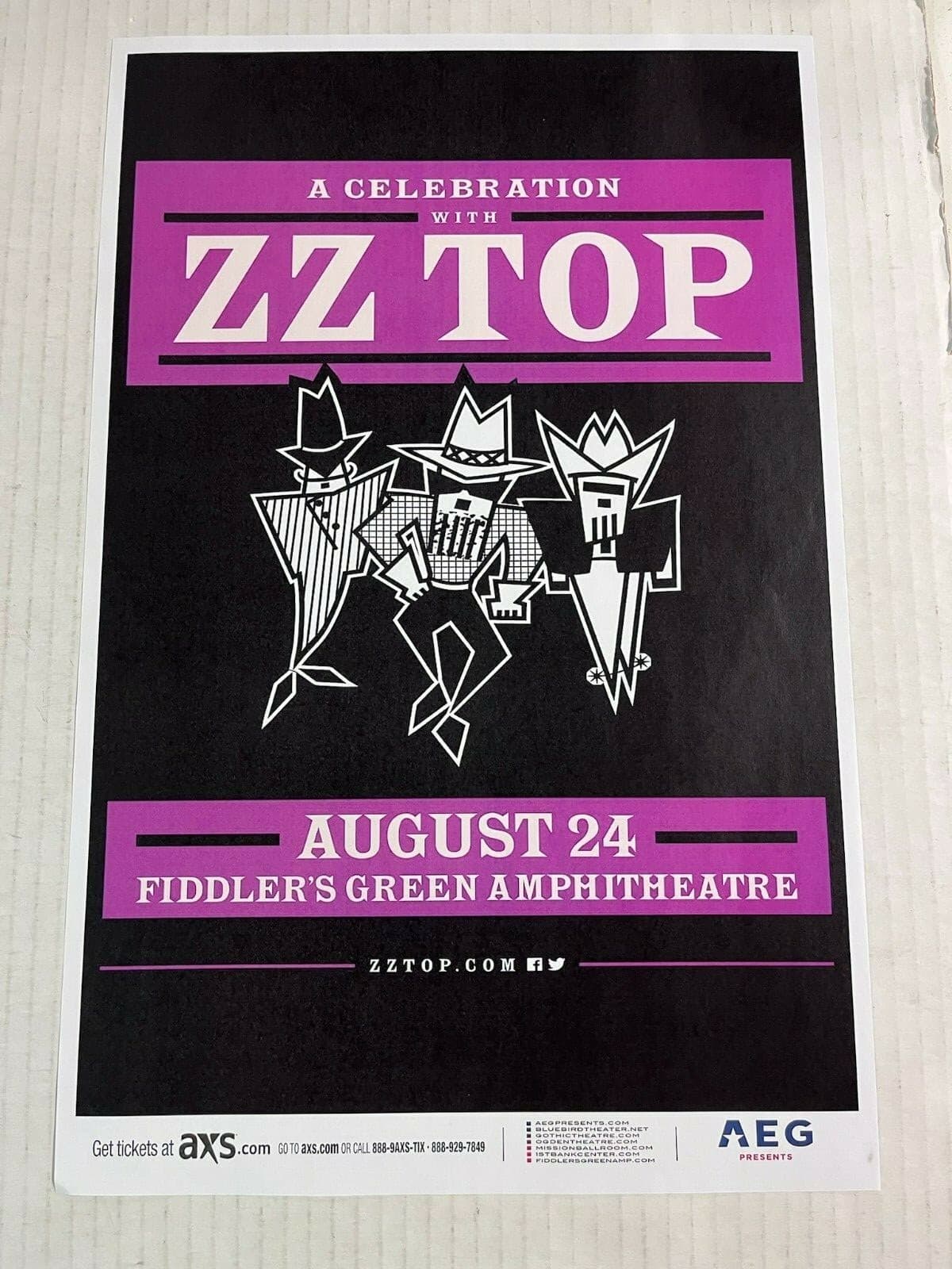 ZZ TOP Fiddler's Green Amphitheatre Denver 2021 Flyer AEG axs DUSTY HILL
