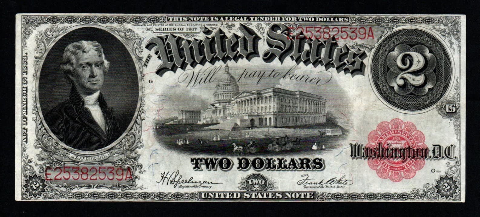 1917 $2 LARGE Size BEAUTIFUL CRISP XF Legal Tender United States Note!