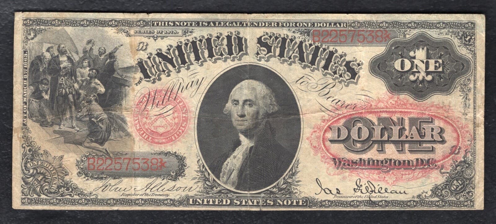 FR. 27 1878 $1 ONE DOLLAR LEGAL TENDER UNITED STATES NOTE “WITH RAYS” VERY FINE