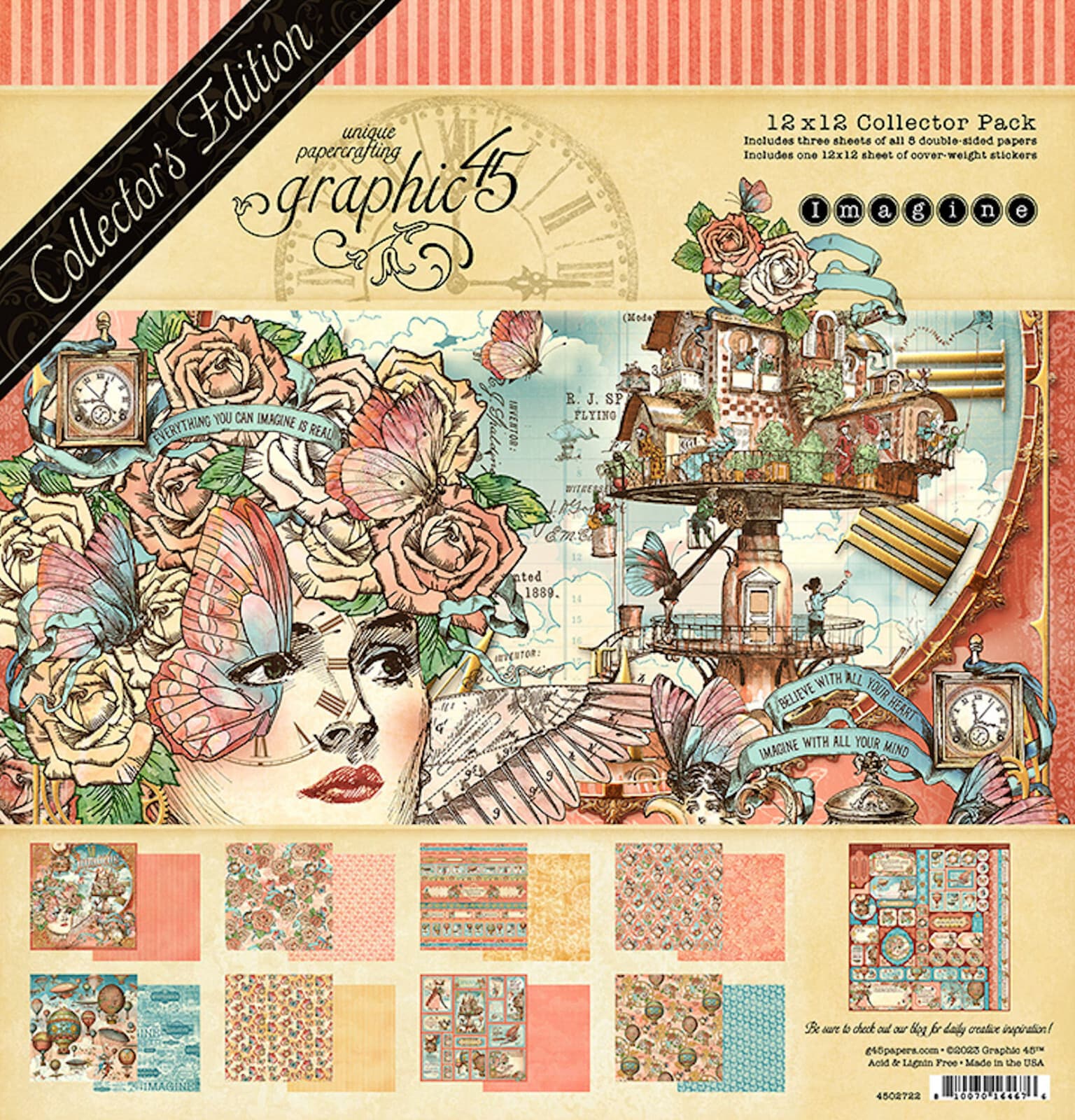 Graphic45 IMAGINE COLLECTOR'S EDITION 12x12 PACK scrapbooking PAPER + STICKERS