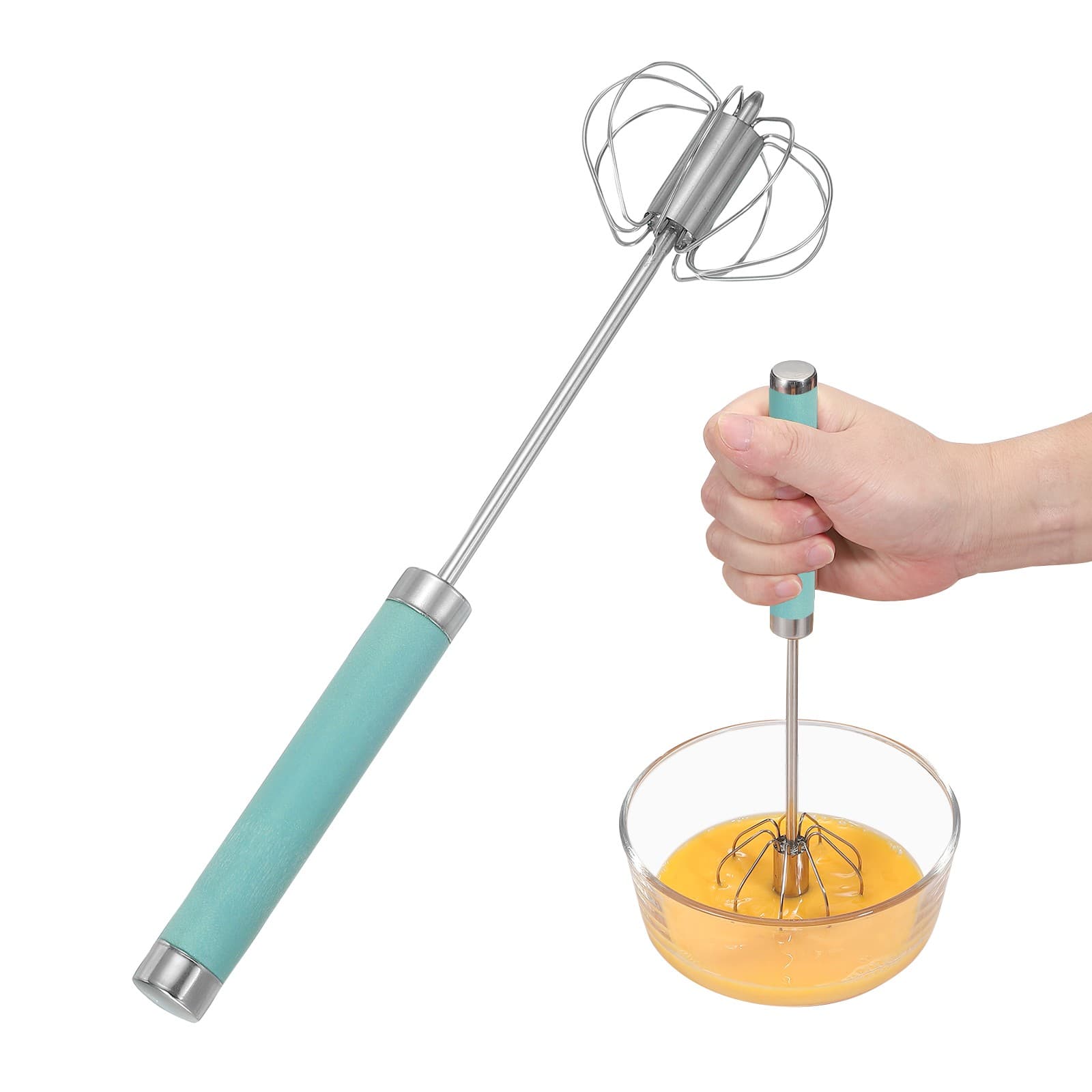 Stainless Steel Whisk, 10.8 Inch Semi-Automatic Whisking Tool, Green