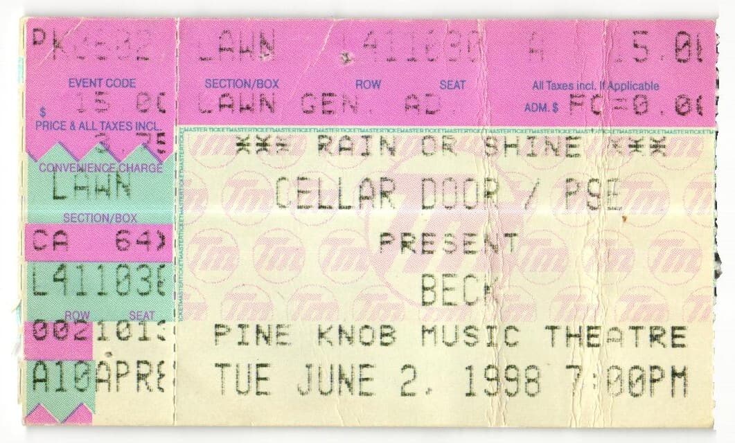 Vintage 1998 Beck Ben Folds Five Sean Lennon Concert Ticket Stub Clarkston MI