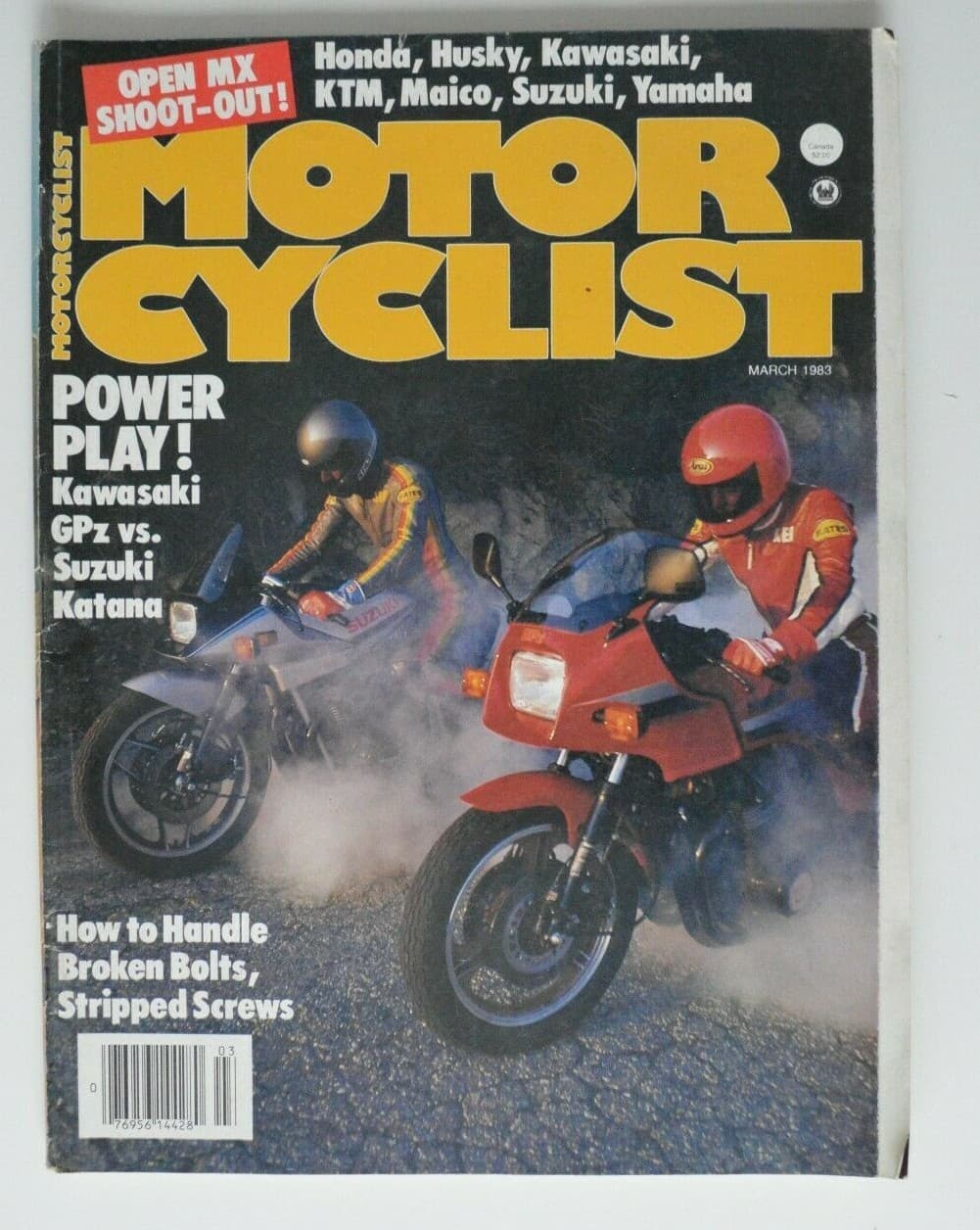 MOTOR CYCLIST March 1983 Kawasaki GPz1100 Suzuki GS1100S Katana Honda CR480R