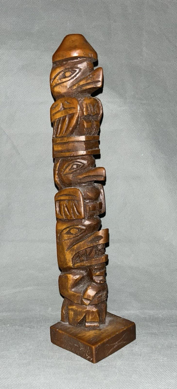 Totem Pole Hand Carved Cedar Alaskan Tlingit Unity Northwest Coast Native 13"