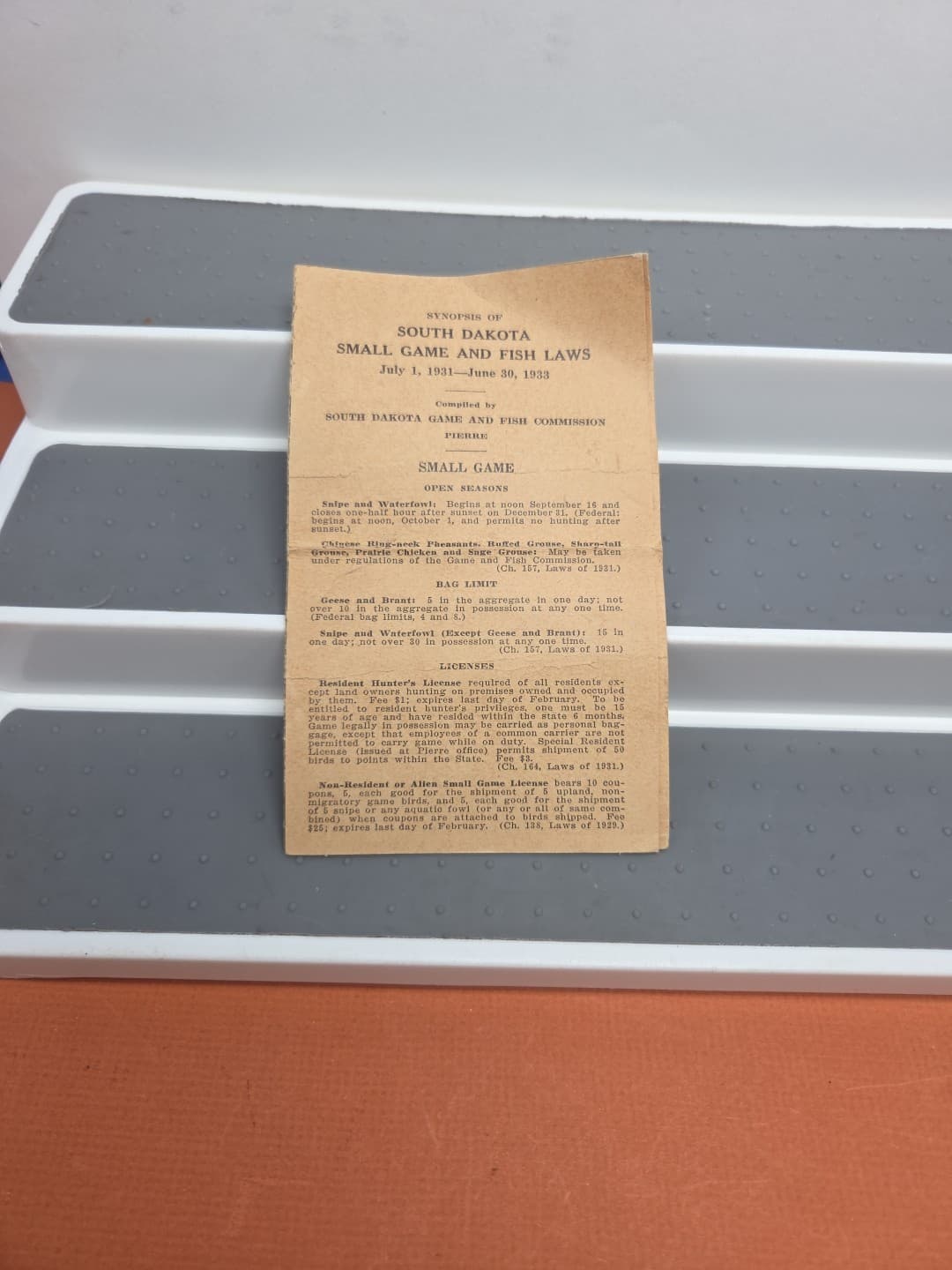 1931 1933 South Dakota State Fish & Game Laws Synopsis Regulations License Tx