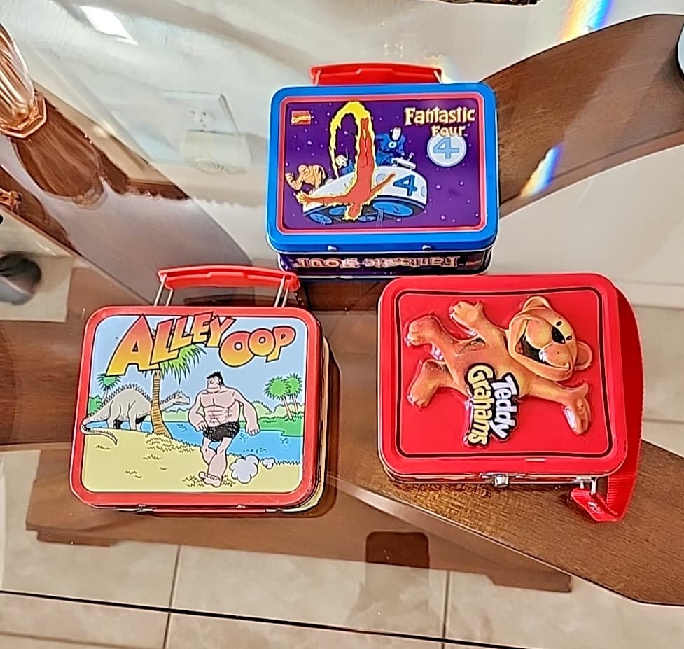 Three Mini Metal Lunch Boxes Fantastic Four, Teddy Grahams, Alley Oop Free Ship