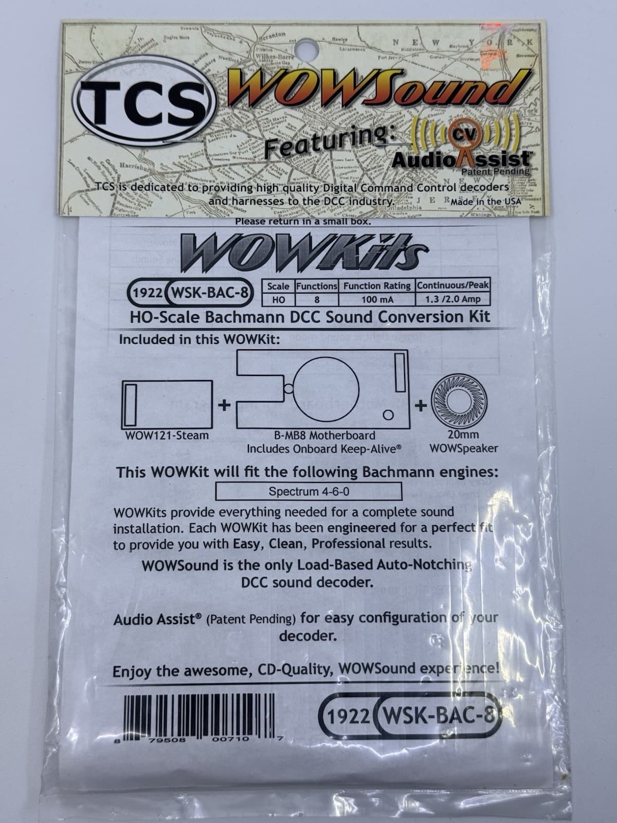 HO Scale TCS #1922 WSK-BAC-8 Bachmann 4-6-0 Steam Loco DCC Sound Conversion Kit