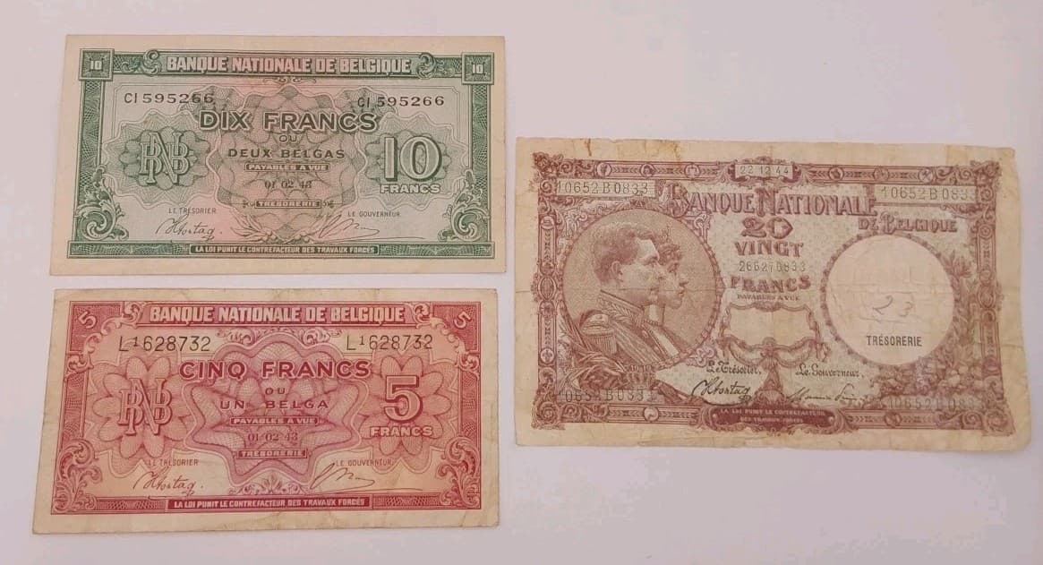 Belgium 1943-1944 Banque Nationale De Belgique Francs Banknote Lot