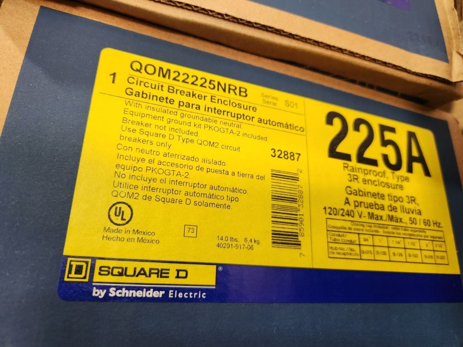 Square D QOM22225NRB Enclosure Circuit Breaker 225 Amps 120/240 V 2 Pole