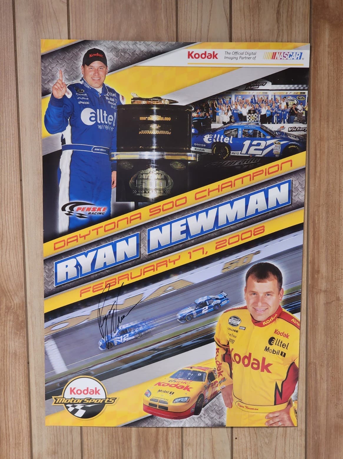Ryan Newman #12 Dayton 500 Champion Signed NASCAR Poster Kodak Motor Sports