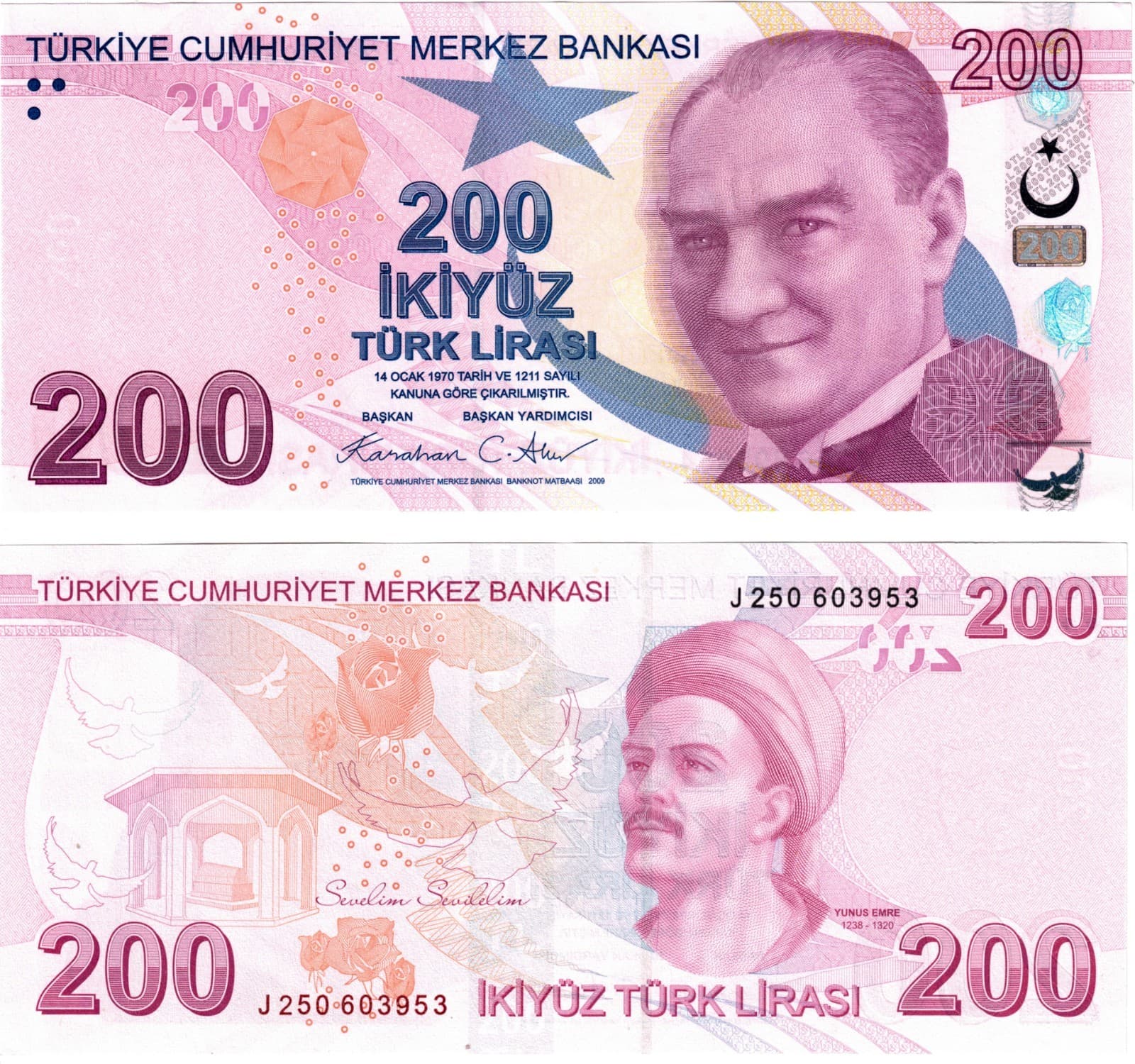 2025 Turkey 200 Turkish Lira Banknote P227 g Prefix J UNC Sign Fatih Karahan