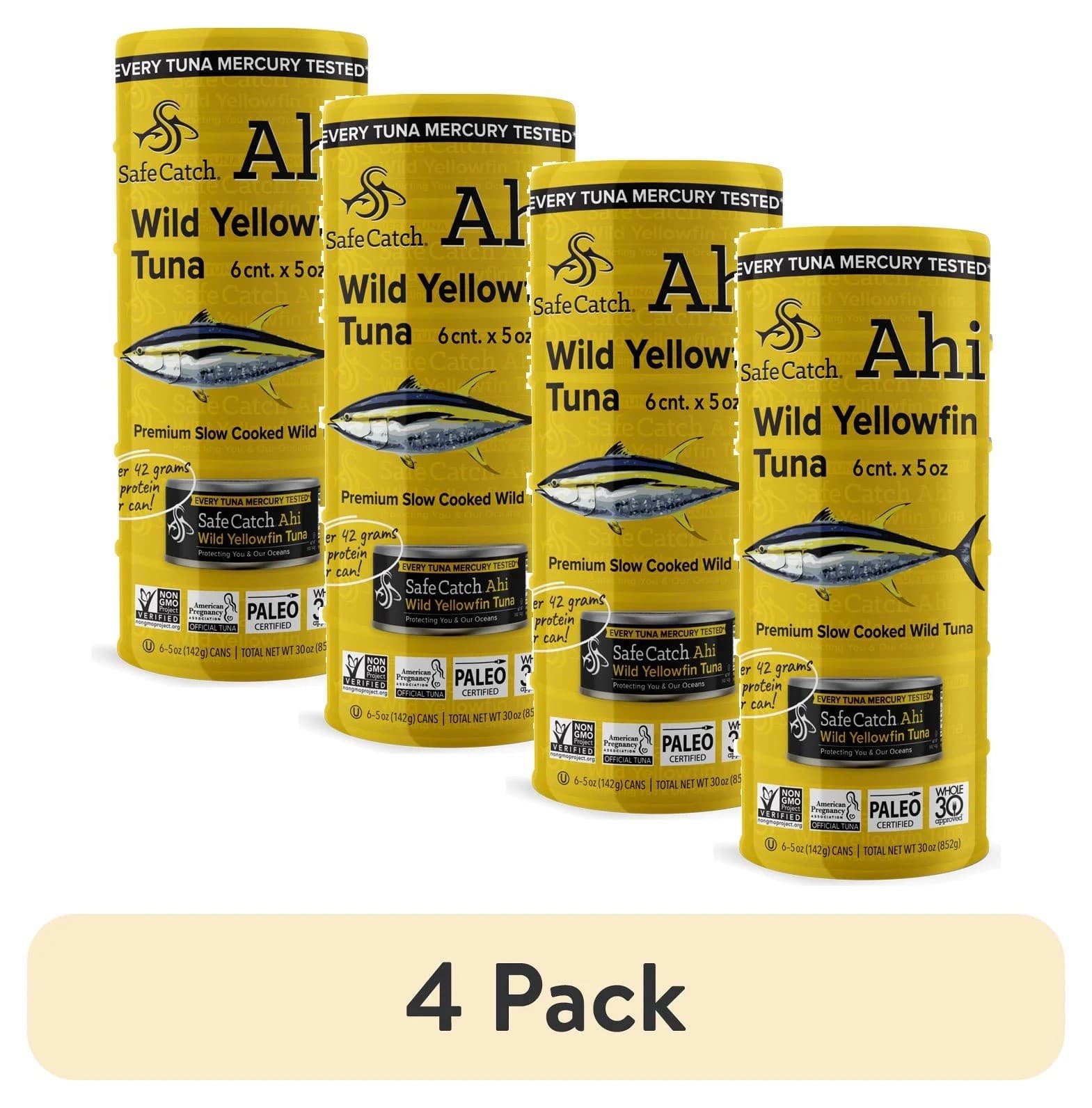 Safe Catch Ahi Wild Yellowfin Tuna Steaks 5 Oz (Pack of 6 Cans) X 4