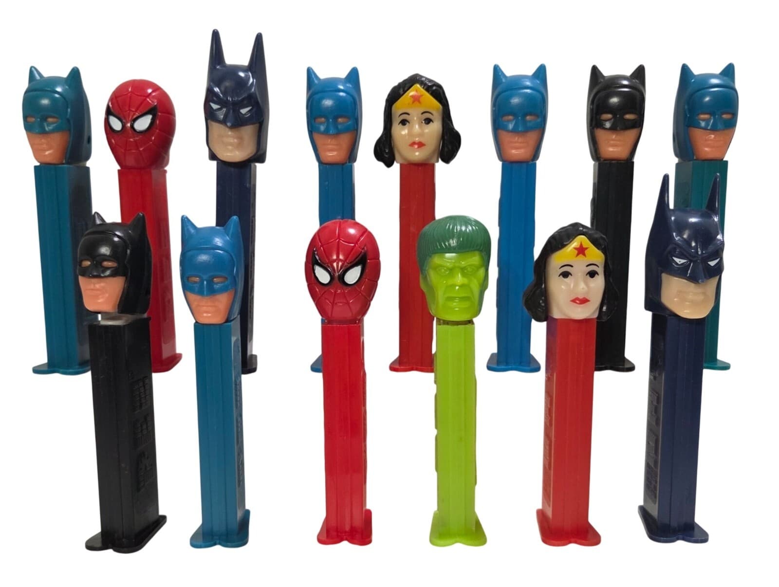 14 Vintage Pez Dispensers Feet Batman Spider-Man Wonder Woman Hulk Characters