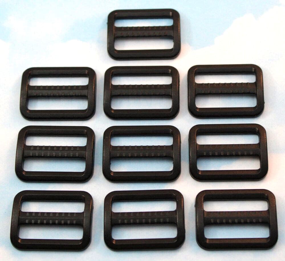 BLACK 1" HD "GRIPPING" WEBBING SLIDES ~ ADJUSTERS ~ TRI-GLIDES ~ 10 Pk