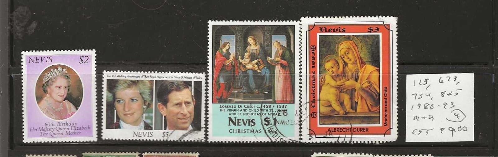 NEVIS...Sc #113, 673, 754 & 825...M & U...1980/93...4 Diff...SCV $9.00 (est)