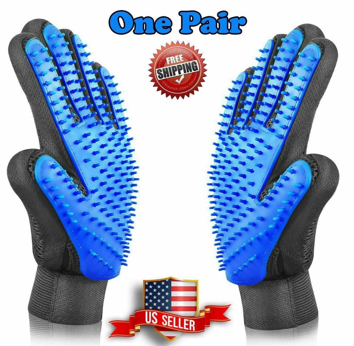 1 Pair Pet Dog Cat Hair Remover Mitt Massage Brush Deshedding Grooming Gloves