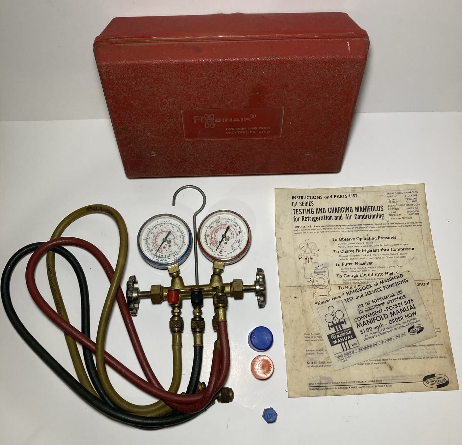 Unwield Refrigeration Manifold Gauges With Hoses 2 Valve Brass Set