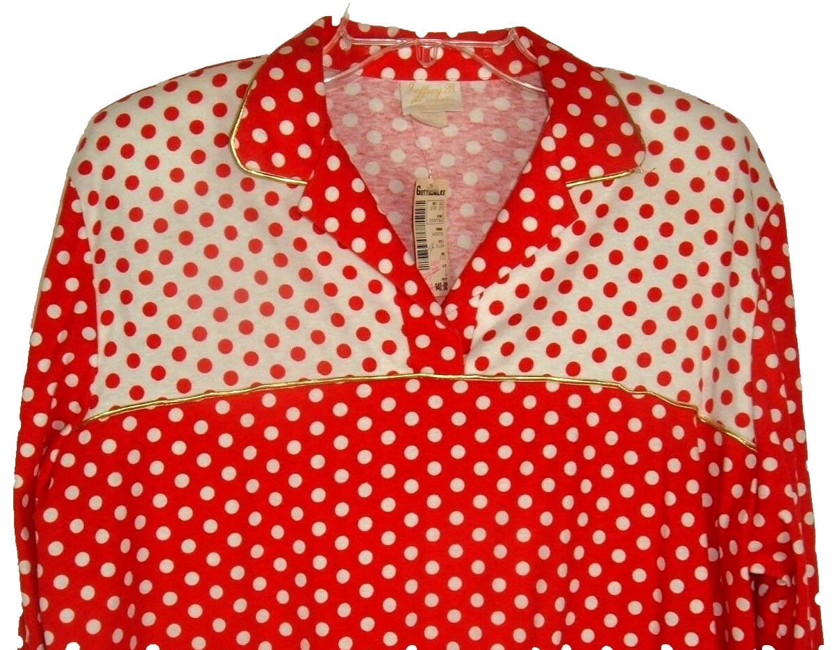 Vtg Top Jefferey B for Jessport Red White polka dot popover mod Blouse Sz L NOS