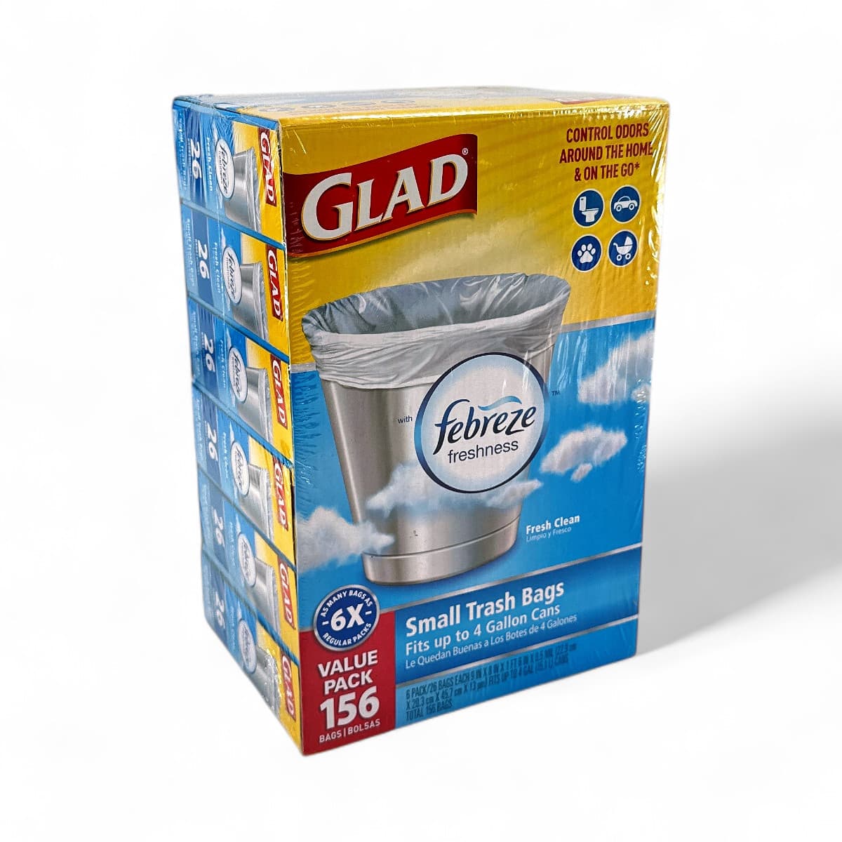 Glad Small Twist-Tie White Trash Bags Febreze Fresh Clean Scent 4-Gal 156 Count