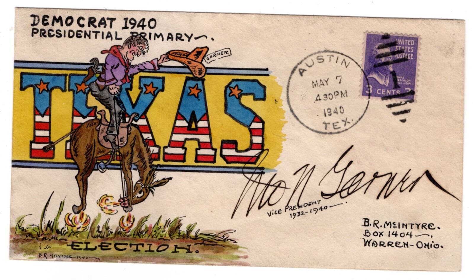 1940 Texas Democratic Primary Autographed VP Garner - McIntyre H/P ACE Artist