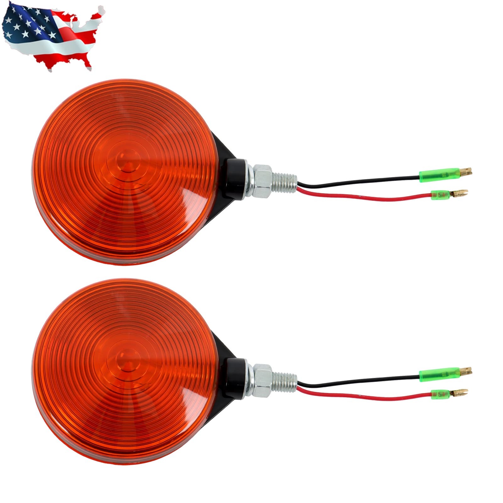 12V Warning Light Set Hazard Style For Kubota Tractor Red & Amber Lens 2 PCS