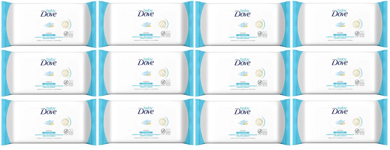 Dove Baby Wipes, Rich Moisture, Gentle As Water, 50 Wipes (12 Pack)