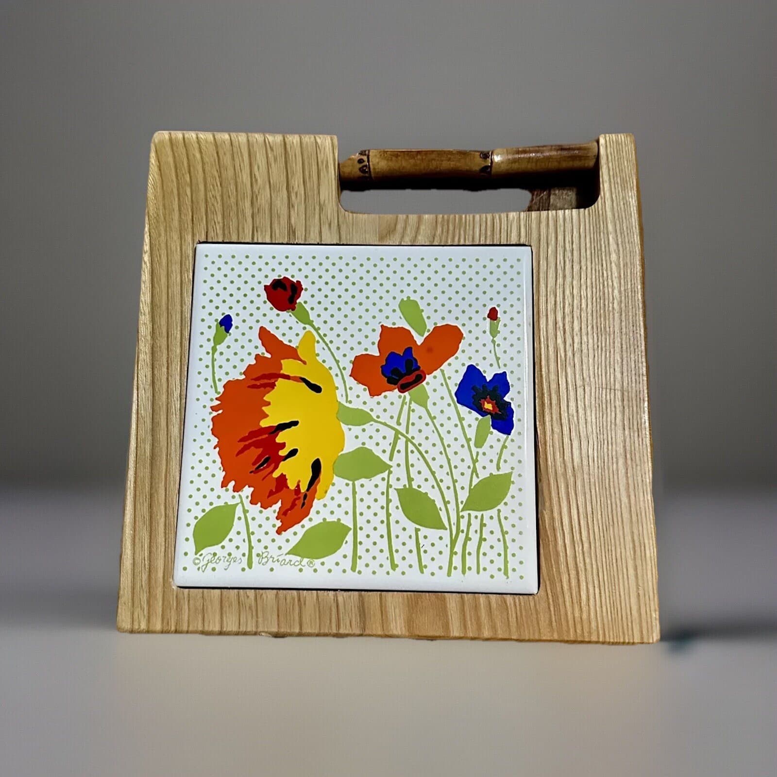 Georges Briard Board Charcuterie Water Colored FLOWER TILE Bamboo Cheese MCM