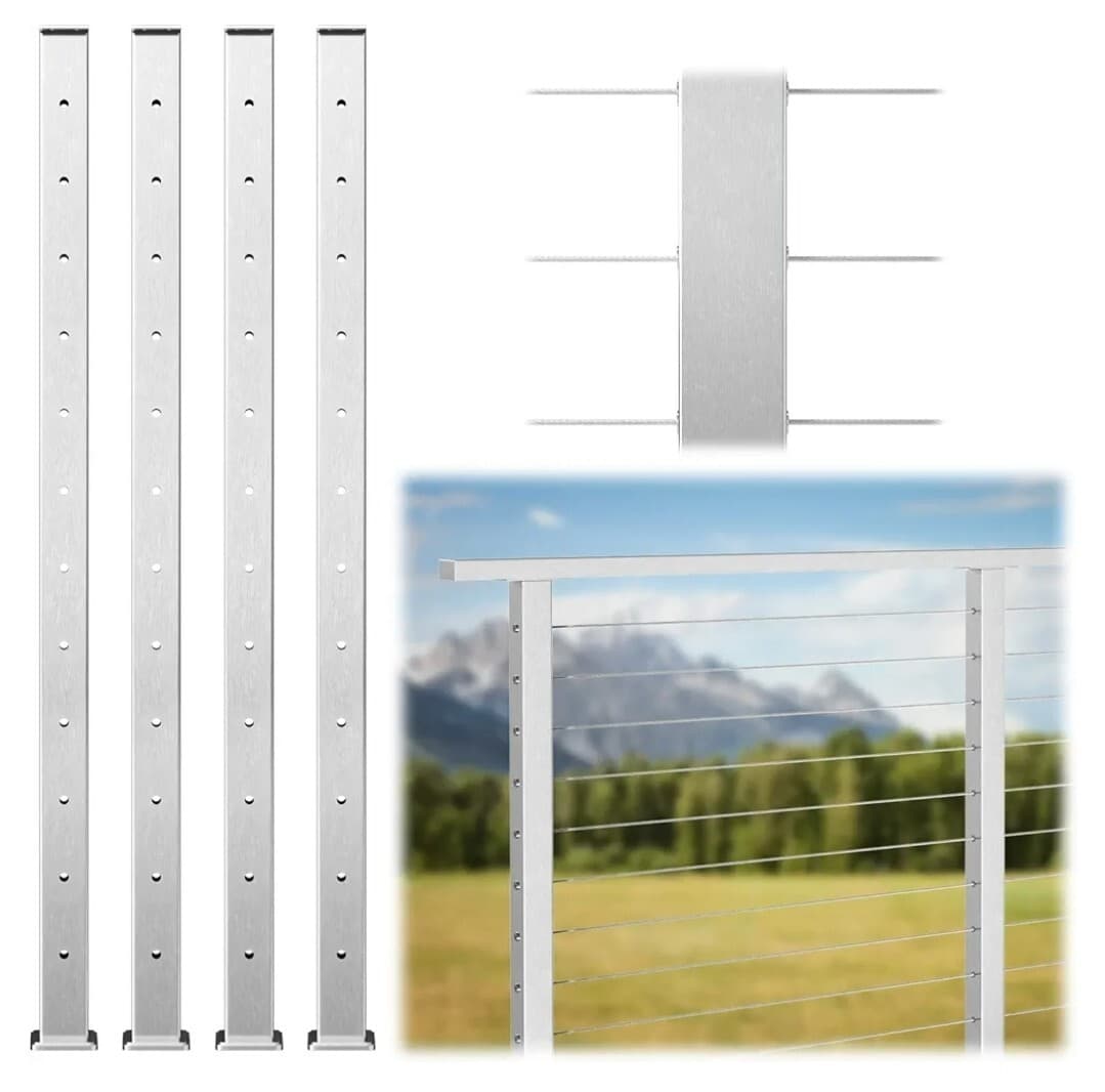 4 Pack Level drilled Cable Railing Line Post 42"x2"x2" Adjustable Top Level Deck