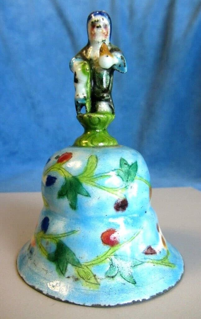 Superb Antique 19th Century Chinese Enamel on Silver Figural Immortal BELL