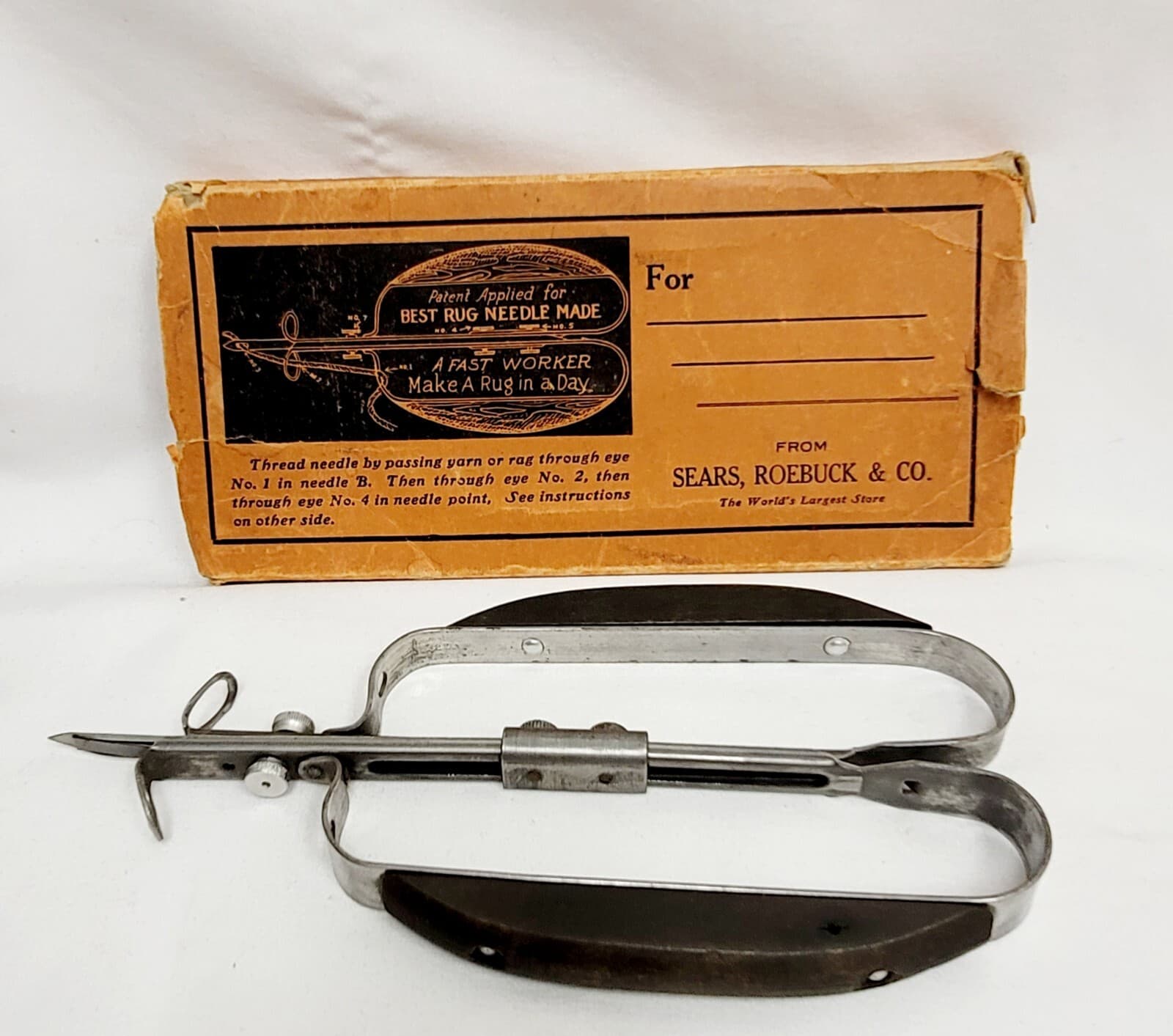 Sears Roebuck Parisian Hooked Rug Shuttle Needle Vintage w/Instructions