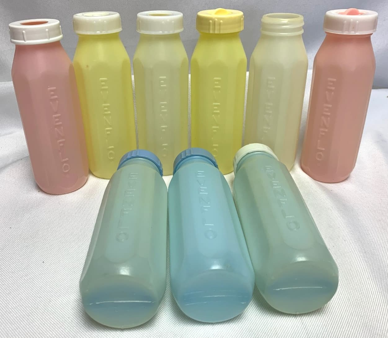 Vintage EVENFLO Baby Bottles Lot of 9 Infant Formula Feeding Plastic Pastel