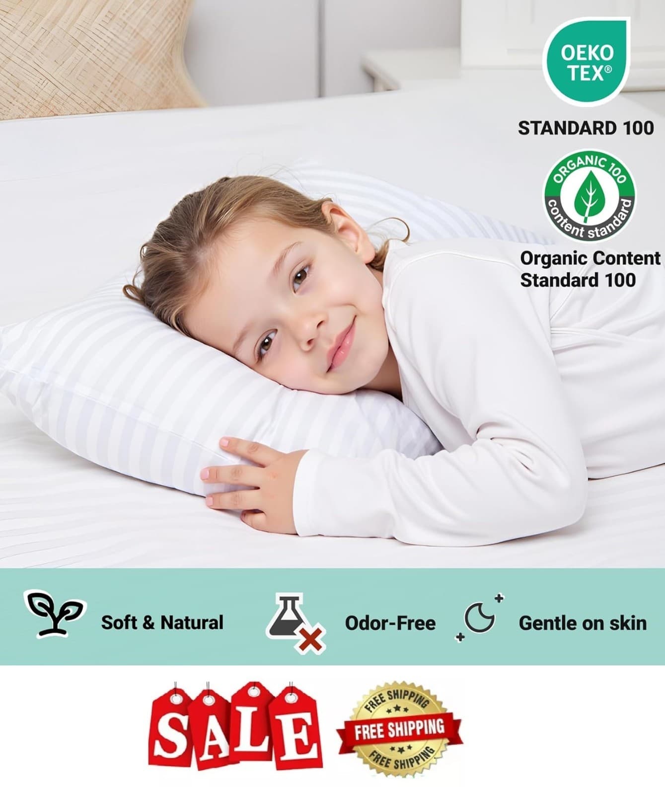 Toddler Pillow with Pillowcase - 13x18 Organic Cotton Hypoallergenic Kids Pillow